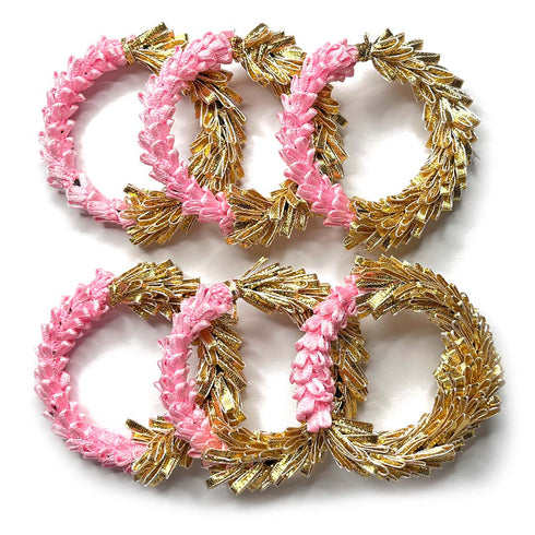 3 Inches Pink & Golden Gota Ring Set Of 6