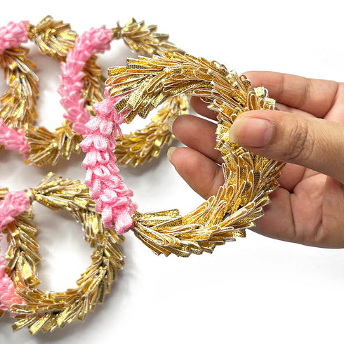 3 Inches Pink & Golden Gota Ring Set Of 6