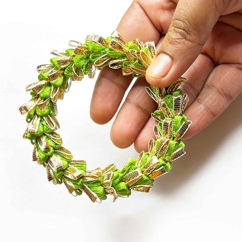 3 Inches Light Green & Golden Gota Ring Set Of 6