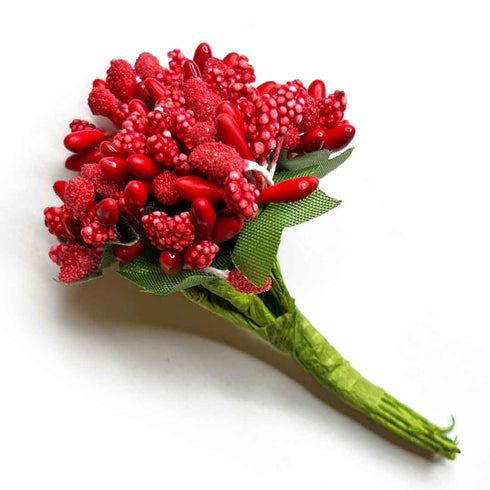 Red Artificial Pollen Flower Set Of 4 Bunch