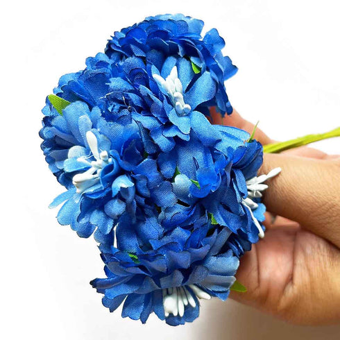 Blue Color Fabric Flowers Bunch 2 Of 12 PCS.