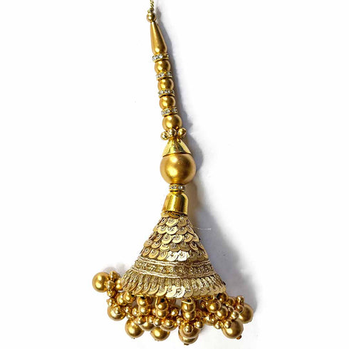Golden Color Cone Style Ethnic Work Latkan Hanging Set Of 2