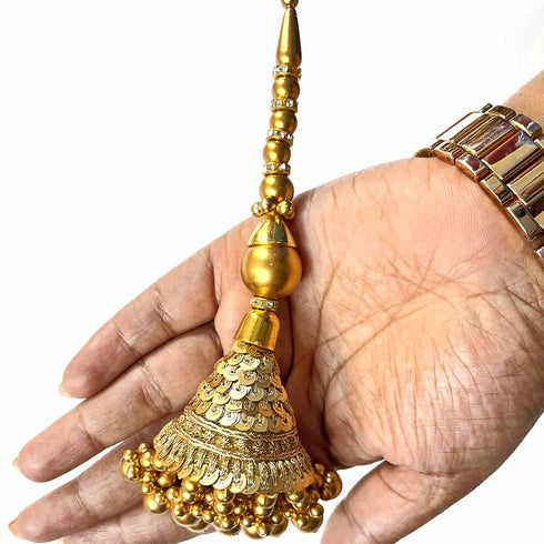 Golden Color Cone Style Ethnic Work Latkan Hanging Set Of 2