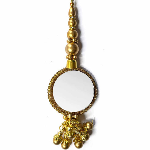 Golden Color Work With Mirror Ethnic Style Latkan Hanging Set Of 2