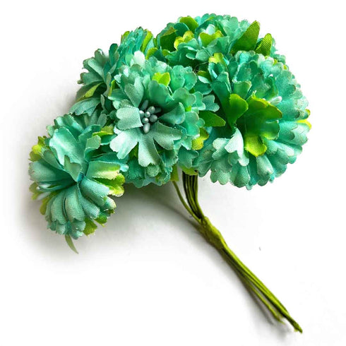 Green Color Fabric Flowers Bunch 2 Of 12 PCS.