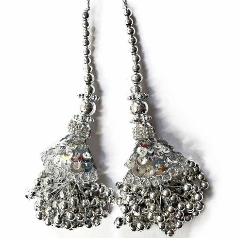 Silver Color Tassels | Silver Color tassels | Craft Beads Tassels | Cone With Beads Tassels | hanging latkan Set of 2 | Craft Making Tassels | Tassels For Women | Shadi | Weddings | Buy Online tassels | Best Price | Affordable Price | Craft Shop india