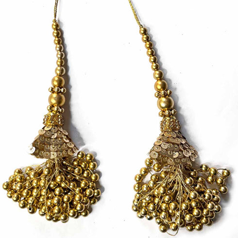 Tassels | Golden Color Tassels | Beads Tassels | hanging Tassels | Latkan Set of 2 | Beads Hanging Tassels | Craft Making Product | Hanging | latkan | Cone With Beads | Craft Shop India