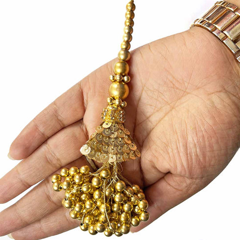 Tassels | Golden Color Tassels | Beads Tassels | hanging Tassels | Latkan Set of 2 | Beads Hanging Tassels | Craft Making Product | Hanging | latkan | Cone With Beads | Craft Shop India