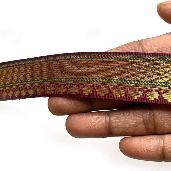 Maroon Color Lace | Maroon & Golden Color Laces | Zari | Weaving Border | 1 Inch (5-mtr) Laces | Art Craft | Online Craft | Hobby Craft | Craft Material | Craft Shop India | Craft Store Online | Handemade | Indian decoration | Craft Making | Project Making | Wedding Decoration