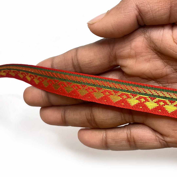 Red & Golden Zari | Golden Zari Color | Weaving Border | Border 0.5 Inch-(5 metr) | Art Craft | Online Craft | Hobby Craft | Craft Material | Craft Shop India | Craft Store Online | Handemade | Indian decoration | Craft Making | Project Making | Wedding Decoration