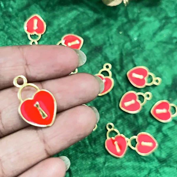Red Color Charm | Heart Shape Metal charm | Red Color Charm | Red Heart Shape Charm | Metal Charms Set Of 6 | Craft Shop India