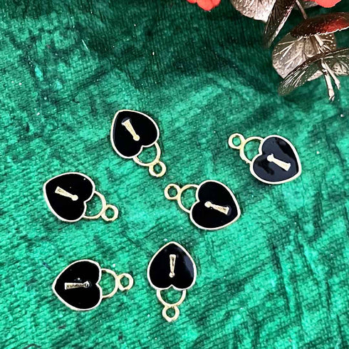 Black Color Heart Shape Metal Charms Set Of 6