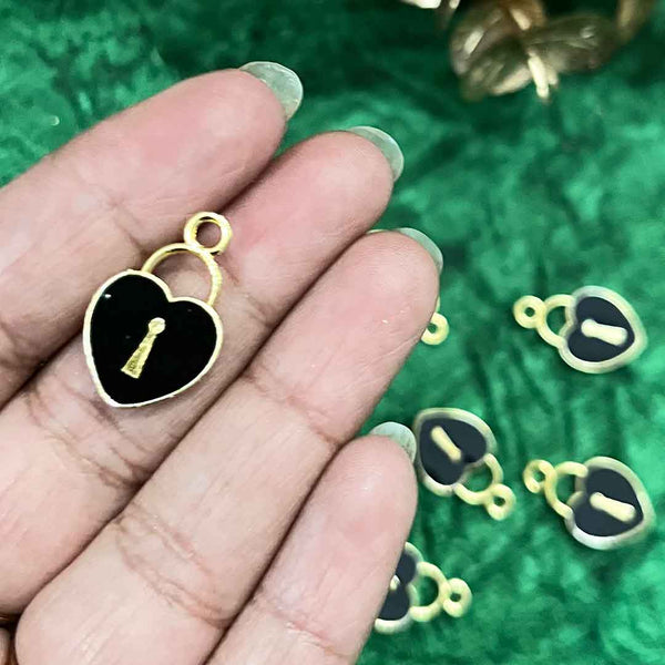 Black Color Heart Metal Charms Set Of 6 | Craft Shop india | india craft shop | shop craft india | india shop