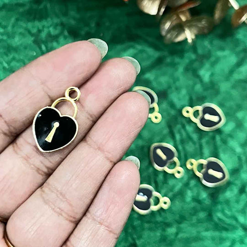 Black Color Heart Shape Metal Charms Set Of 6