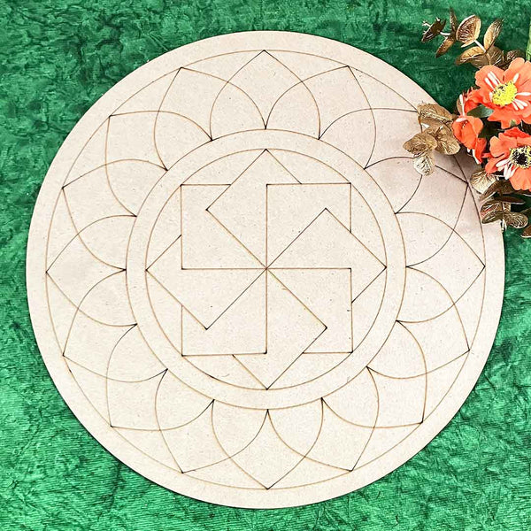 Swastika Mandala Design MDF Engraved Base 12 INCH | Swastika Mandala | MDF Cutouts | Craft Shop India