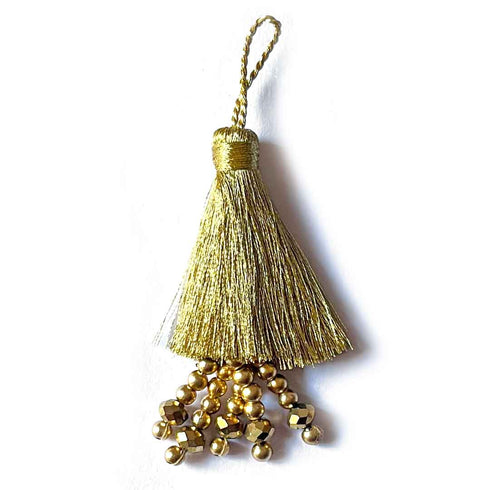 Golden Color Thread Tassels With Beads Set Of 2