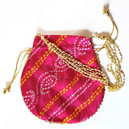 Rajasthani Style Rani Pink Lehariya Potli Pouch For Wedding Favors