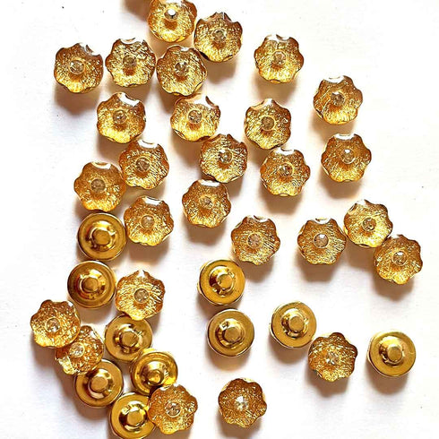 Golden Color Flower Shape Fancy Buttons Set Of 10