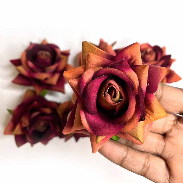 Wine & Peach Color Shaded Artificial Rose Flower Set Of 6 | White Peony Color Flower | Artificial Flower | Art Craft | Decoration Essentials | Craft Shop India