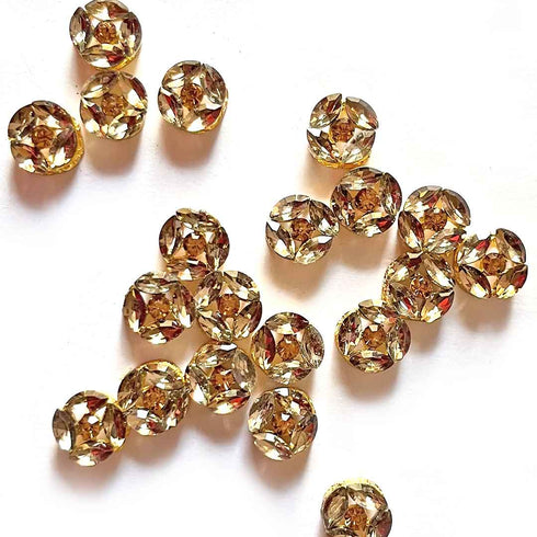 Brown Color Crystal Stones Round Shape Fancy Buttons Set Of 10