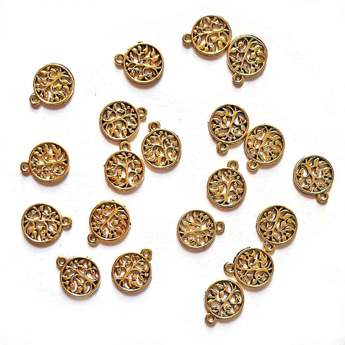 Gold Color Metal Life Of Tree Round Shape Fancy Buttons Set Of 10