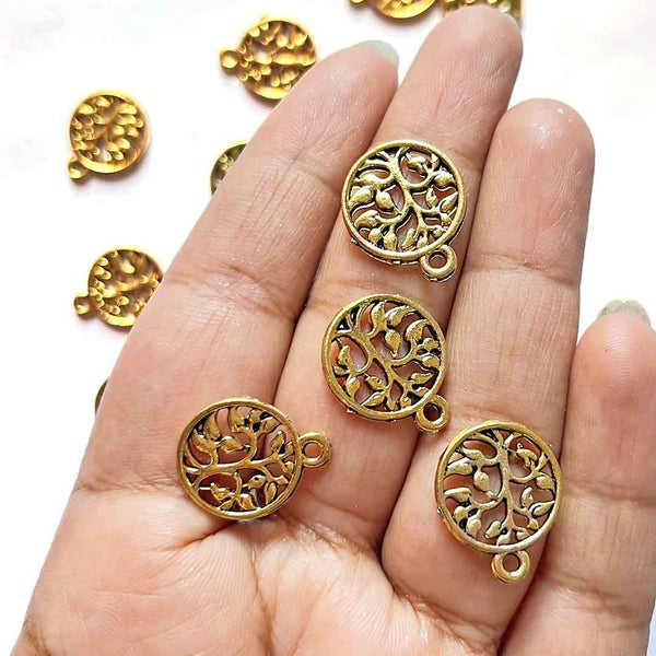 Gold Color Metal Life Of Tree Round Shape Fancy Buttons Set Of 10 | craft shop india | india craft shop | shop craft