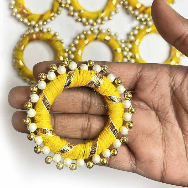 2 Inches | Yellow Color Gota & Beads Ring | Pack Of 10 Gota Rings | Rajasthani Gota Rings | Craft Shop India | Shop india | Indian Craft Store | india craft shop