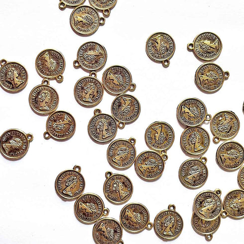 Gold Metal Coin Style Round Shape Fancy Buttons Set Of 10