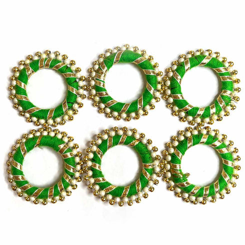 2 Inches Green Color Gota & Beads Ring Pack Of 10