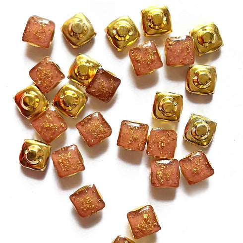 Peach Color Square Fancy Buttons Set Of 10