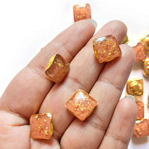 Peach Color Square Fancy Buttons Set Of 10