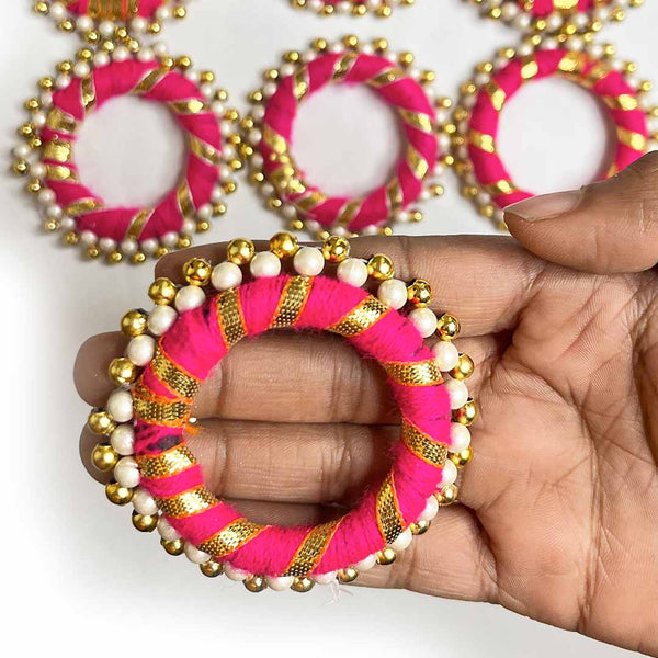 2 Inches | Pink Color Gota & Beads Ring Pack Of 10 | Rajasthani Gota | Gota Rings | Craft Shop India | Shop india | Indian Craft Store | india craft shop