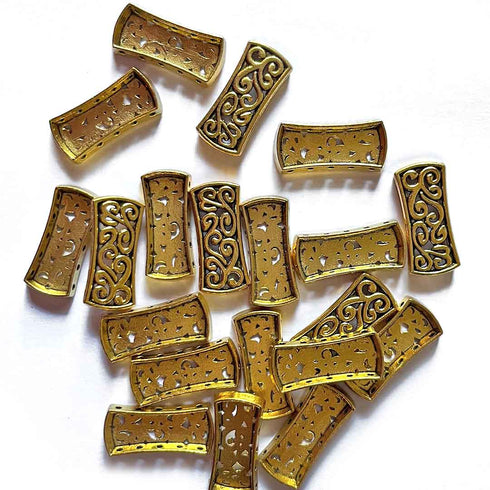Gold Metal Rectangle Shape Fancy Buttons Set Of 10