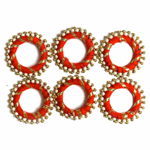 2 Inches Red Color Gota & Beads Ring Pack Of 10