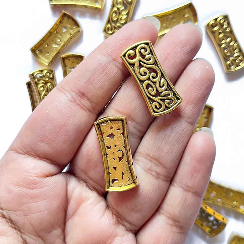 Gold Metal Rectangle Shape Fancy Buttons Set Of 10