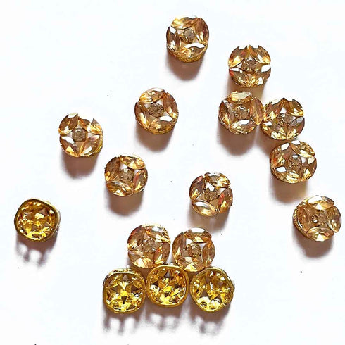 Light Peach Color Crystal Stones Round Shape Fancy Buttons Set Of 10