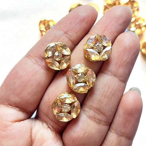Light Peach Color Crystal Stones Round Shape Fancy Buttons Set Of 10