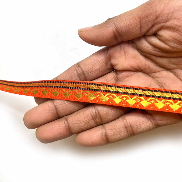 Orange & Golden Zari | Golden Zari Color | Weaving Border | Border 0.5 Inch | Art Craft | Online Craft | Hobby Craft | Craft Material | Craft Shop India | Craft Store Online | Handemade | Indian decoration | Craft Making | Project Making | Wedding Decoration