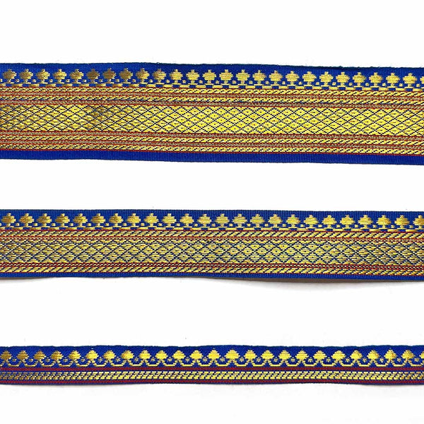Blue & Golden Zari | Golden Zari Color | Weaving Border | Border 3-in-one-(5 metr) | Art Craft | Online Craft | Hobby Craft | Craft Material | Craft Shop India | Craft Store Online | Handemade | Indian decoration | Craft Making | Project Making | Wedding Decoration