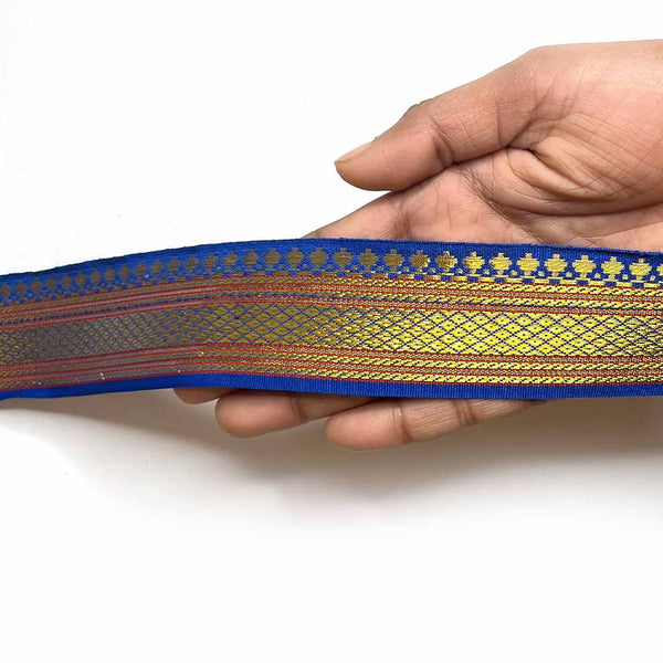 Blue & Golden Lace | Zari Color Weaving Border | Zari Color | Art Craft | Online Craft | Hobby Craft | Craft Material | Craft Shop India | Craft Store Online | Handemade | Indian decoration | Craft Making | Project Making | Wedding Decoration