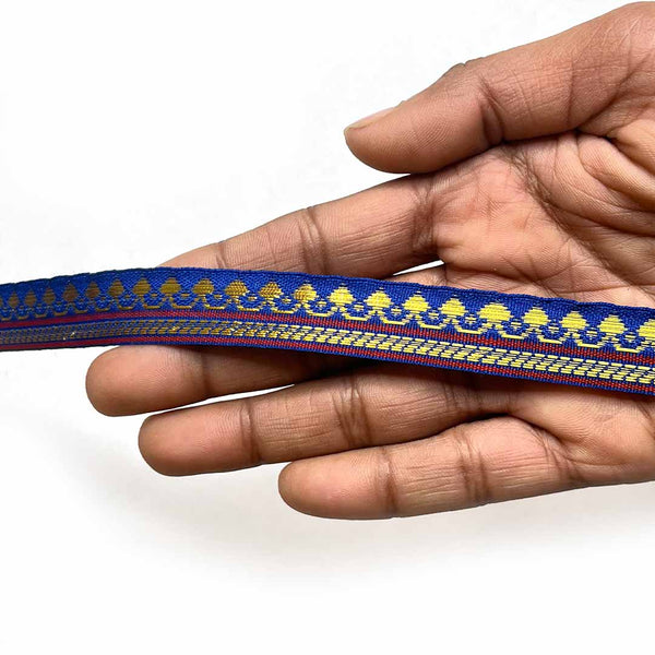 0.5 Inch-( 5 mtr ) Lace | Blue & Golden Lace | Zari Color Weaving Border | Zari Color | Art Craft | Online Craft | Hobby Craft | Craft Material | Craft Shop India | Craft Store Online | Handemade | Indian decoration | Craft Making | Project Making | Wedding Decoration