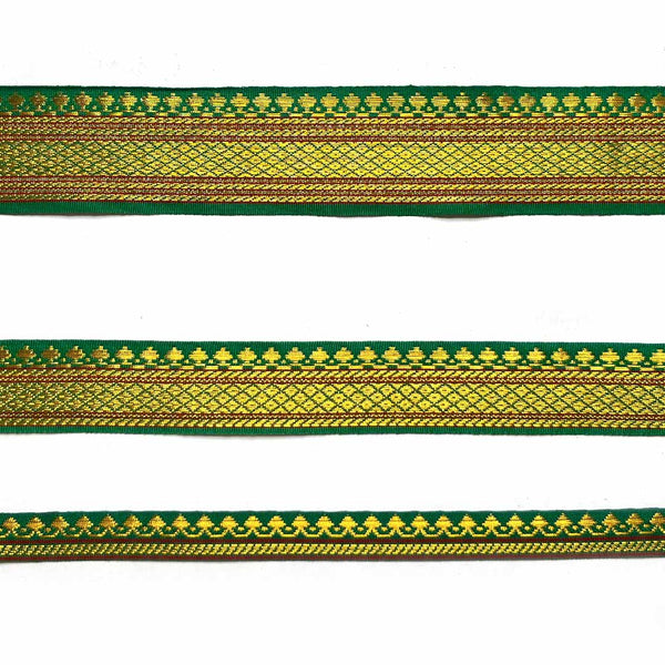 Green & Golden Zari | Golden Zari Color | Weaving Border | Border 3-in-one-(5 metr) | Art Craft | Online Craft | Hobby Craft | Craft Material | Craft Shop India | Craft Store Online | Handemade | Indian decoration | Craft Making | Project Making | Wedding Decoration