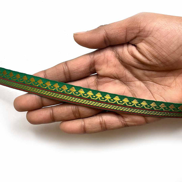 Green & Golden Zari | Golden Zari Color | Weaving Border | Border 0.5 Inch-(5 metr) | Art Craft | Online Craft | Hobby Craft | Craft Material | Craft Shop India | Craft Store Online | Handemade | Indian decoration | Craft Making | Project Making | Wedding Decoration