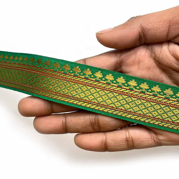 Green & Golden Zari | Golden Zari Color | Weaving Border | Border 1 Inch-(5 metr) | Art Craft | Online Craft | Hobby Craft | Craft Material | Craft Shop India | Craft Store Online | Handemade | Indian decoration | Craft Making | Project Making | Wedding Decoration