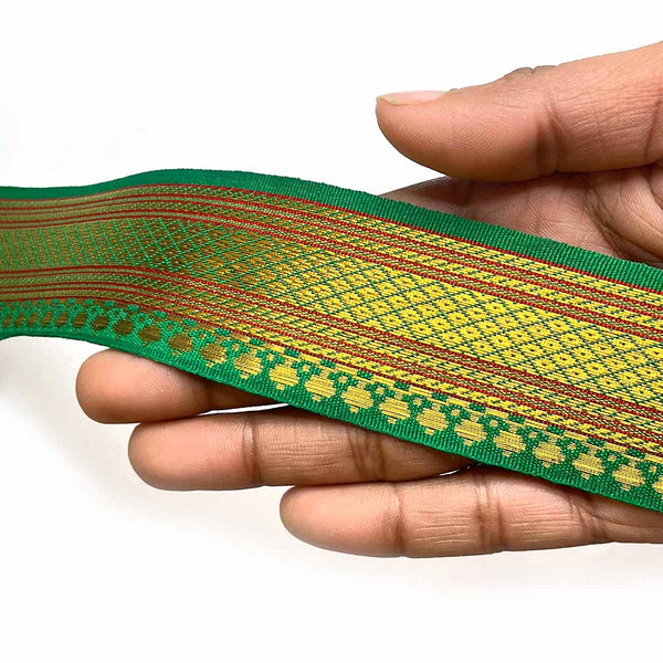Green & Golden Zari | Golden Zari Color | Weaving Border | Border 1.5 Inch-(5 metr) | Art Craft | Online Craft | Hobby Craft | Craft Material | Craft Shop India | Craft Store Online | Handemade | Indian decoration | Craft Making | Project Making | Wedding Decoration