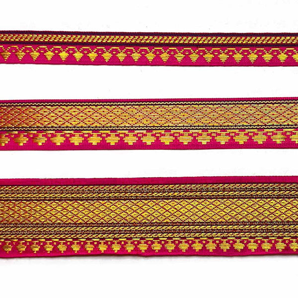 Pink Color zari | Zari Laces | Golden zari | Pink Zari | Weaving border 3-in-one- (5-mtr) | Art Craft | Online Craft | Hobby Craft | Craft Material | Craft Shop India | Craft Store Online | Handemade | Indian decoration | Craft Making | Project Making | Wedding Decoration
