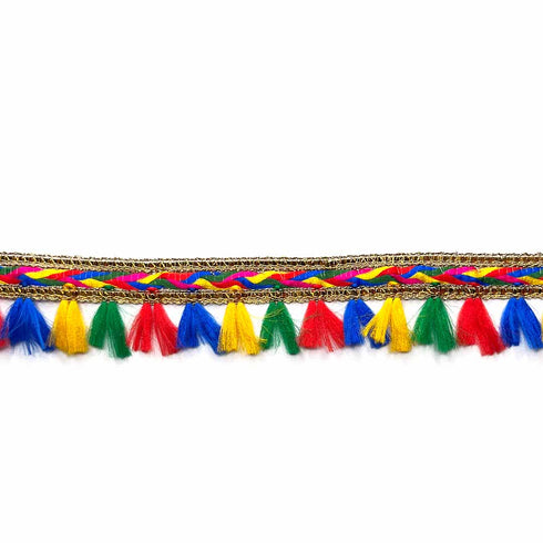 Golden Zari & Multi-Color Polyester Thread Lace & Border - ( 9mtr )