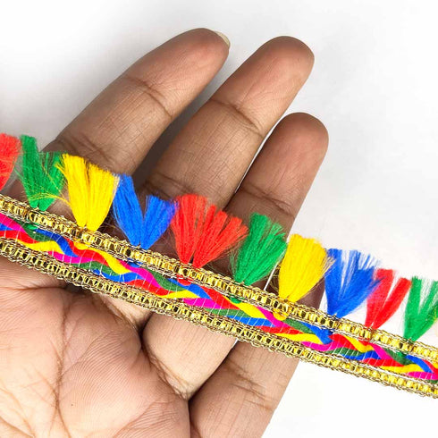 Golden Zari & Multi-Color Polyester Thread Lace & Border - ( 9mtr )