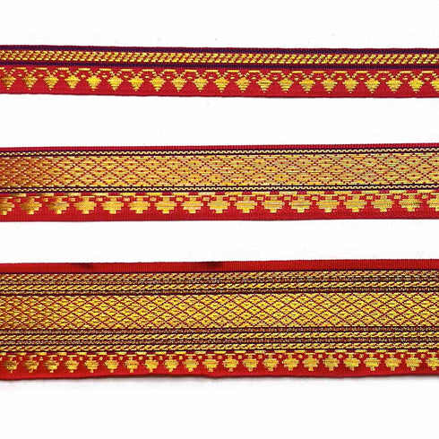 Red & Golden Zari Color Weaving Border 3-In-One - ( 5 mtr )
