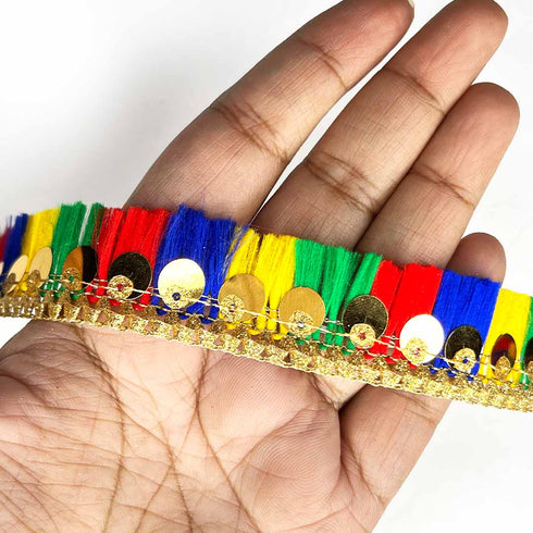 Multi-Color Zari Tassel Fringe Sequence Lace & Border - ( 9mtr )